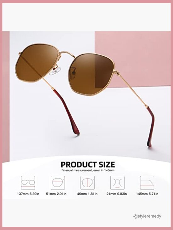 Polarized Hexagon Sunglasses Metal Frame UV400 Protection main image 4